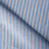 Classic Country Blue Stripe Linen Fabric with thicker cornflower blue and thinner white stripes, complemented by light red and dark blue hairline stripes.