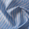 Classic Country Blue Stripe Linen Fabric with thicker cornflower blue and thinner white stripes, complemented by light red and dark blue hairline stripes.