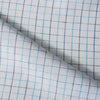 Summer Blues Check 100% Linen Fabric featuring fine blue checks on a white background, ideal for a variety of summer garments