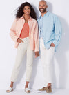 New Look Sewing Pattern N6724 showcasing a relaxed-fit unisex button-front shirt with oversized pockets and cuffed long sleeves.