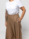 Atlas Woven Pant Sewing Pattern - wide leg crop pants with fitted waist, invisible zip, side inseam pockets, twisted pleat detail, and slight dropped crotch.