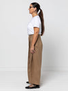 Atlas Woven Pant Sewing Pattern - wide leg crop pants with fitted waist, invisible zip, side inseam pockets, twisted pleat detail, and slight dropped crotch.