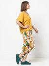 Side view of Bob Woven Pant Sewing Pattern – Balloon-shaped pants made from washed linen, light wool, rayon, or crepe fabric.