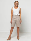 Braxton Woven Short Sewing Pattern – tailored knee-length shorts with pleats & fly zip