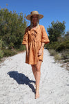 lady wearing brown colour top made using Lilly Pilly Dress + Top Sewing Pattern - Wrap Dress & Tie-front Top