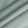 Lime Green Plaid Linen Blend Fabric – lightweight linen-cotton, lime green & grey plaid on white background (135 GSM)