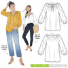 line art of Style Arc Anita Peasant Blouse Sewing Pattern with drawstring neck and raglan sleeves