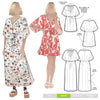 Summer coverup sewing pattern with V neck, wide sleeves, drawstring under bust, and short or long skirt options