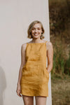 Wattlebird Dress and Cami Sewing Pattern for Beginners in clay linen dress